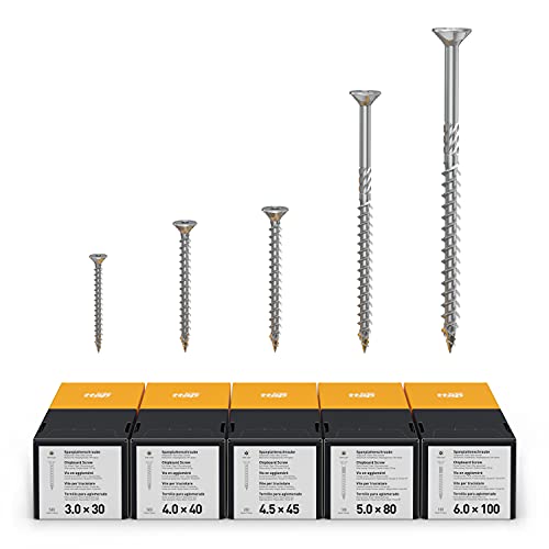 TORX® ttap® 73141 Spanplattenschrauben Set 1400 Stück (3.0 × 30mm, 4.0 × 40mm, 4.5 × 45mm, 5.0 × 80mm, 6.0 × 100mm) – Das Original von INBUS