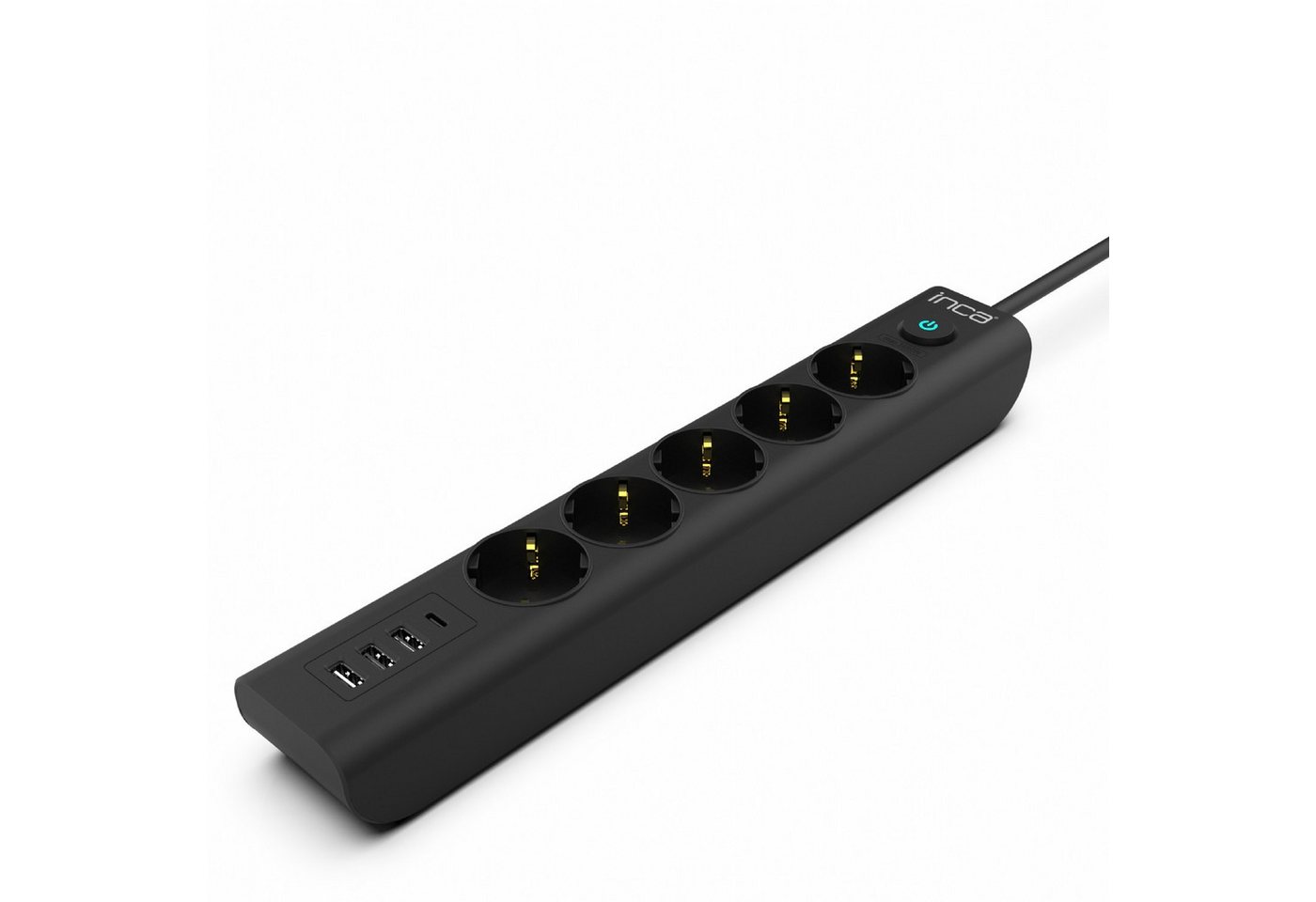 INCA IPW-44TU 5 fach, 3xUSB-A+1xUSB-C, Überspannungsschutz 1,5m schwarz Steckdosenleiste (Kabellänge 1.5 m) von INCA