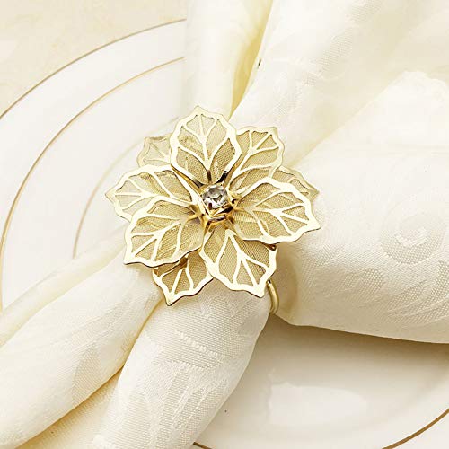 INCETUE 12 Stück Serviettenringe Gold, Metall Serviettenring mit Ausgehöhlten Blume, Vergoldeter Makramee Servietten Ringe Set mit Strasssteinen, Serviettenschnallen für Hochzeit Tischdeko von INCETUE