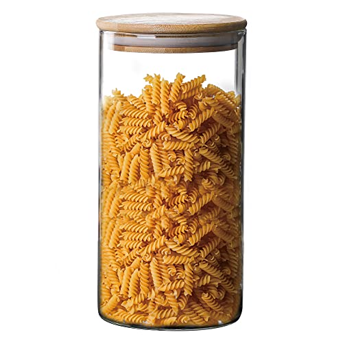 INCETUE Vorratsdosen Glas mit Deckel 1200ml, Groß Aufbewahrungsgläser mit Bambusdeckel Rund, Küche Gewürzgläser luftdichte Vorratsgläser für Spaghetti, Müsli, Mehl, Bohnen,Cornflakes von INCETUE