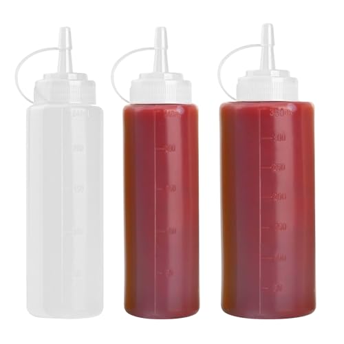 Squeeze Flaschen 3 Stück Kunststoff Quetschflasche Mit Kappen Dosierflasche Spritzflasche Saucenflasche Spenderflasche, für Ketchup Scharfe Soße Olivenöl Sirup Gewürze Dressings (240ml+ 360ml) von INCNMAD