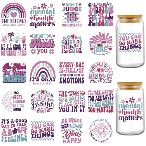 INCOK Rub-on-Transferfolien für Bastelarbeiten, 20 Blatt, violett, für psychische Gesundheit, UV-DTF, für 473 ml Glas, The Sun Will Rise Flowers Daily Affirmation Transfer Aufkleber, DIY Stressabbau von INCOK