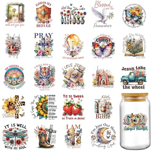 INCOK Rub on Transfers for Crafts - 24 Sheets Inspirational Bible Verse UV DTF Cup Wraps 473.6 g Coffee Mug, Flowers Butterfly Christian Transfer Stickers DIY Religious Gifts von INCOK