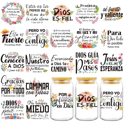 INCOK Rub-on-Transfers zum Basteln, 20 Blatt spanischer Bibelvers UV DTF Cup Wraps für 473 ml Glasbecher, inspirierende UVDTF-Aufkleber, Bibelskriptur, Rub Ons, DIY christliche Geschenke INCOK Rub-on-Transfers zum Basteln, 20 Blatt spanischer Bibelvers UV DTF Cup Wraps für 473 ml Glasbecher, inspirierende UVDTF-Aufkleber, Bibelskriptur, Rub Ons, DIY christliche Geschenke von INCOK