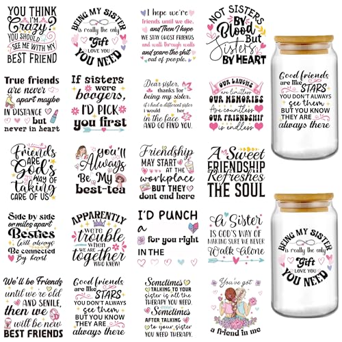 INCOK Rub-on-Transfers zum Basteln – 20 Blatt Black Friend Bestie UV DTF Cup Wraps für 473 ml Glaswasserflasche, Soul Sister Kaffeetasse, Transferaufkleber, DIY, kreatives Geschenk für gute Freunde von INCOK