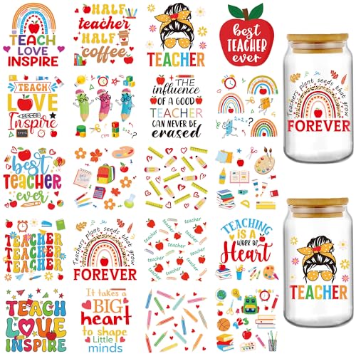 INCOK Rub-on-Transfers zum Basteln – 20 Blatt UV-DTF-Glasbecher für 473 ml Wasserflasche, Dankeschön-Transfer-Aufkleber, zum Aufreiben auf Kaffeetasse, Lehrer-Wertschätzungswoche, DIY-Geschenke von INCOK