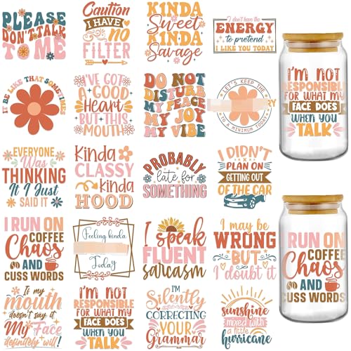 INCOK Rub-on-Transfers zum Basteln – 20 Blatt lustige UV-DTF-Glas-Tassen-Aufkleber für 473 ml Glasblumen, Buchstaben, UVDTF, DIY, 3D-Effekt, Transfer-Aufkleber für Wasserflaschen INCOK Rub-on-Transfers zum Basteln – 20 Blatt lustige UV-DTF-Glas-Tassen-Aufkleber für 473 ml Glasblumen, Buchstaben, UVDTF, DIY, 3D-Effekt, Transfer-Aufkleber für Wasserflaschen von INCOK