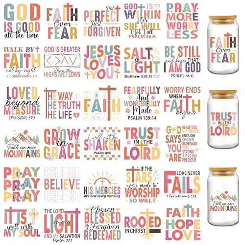 INCOK Transferfolie zum Basteln, Bibelvers, UV-DTF-Becherfolie für 473 ml Glas, inspirierende Zitate, UVDTF-Transferaufkleber, wasserdicht, DIY-Aufkleber, christliches Geschenk, 30 Blatt von INCOK