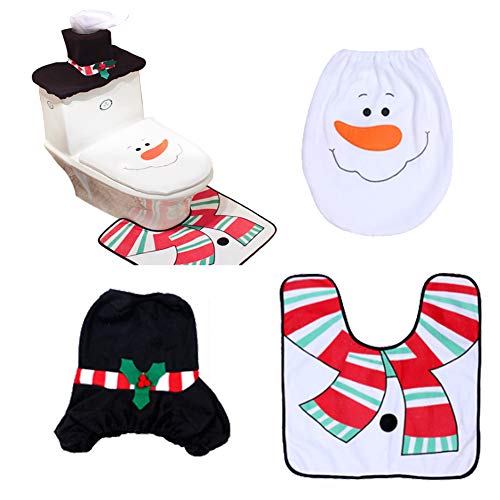 INCREWAY 3 Stücke Weihnachts Toiletten Dekorations, Flannel Schneemann Toiletten Badematten Set Dekorations von INCREWAY