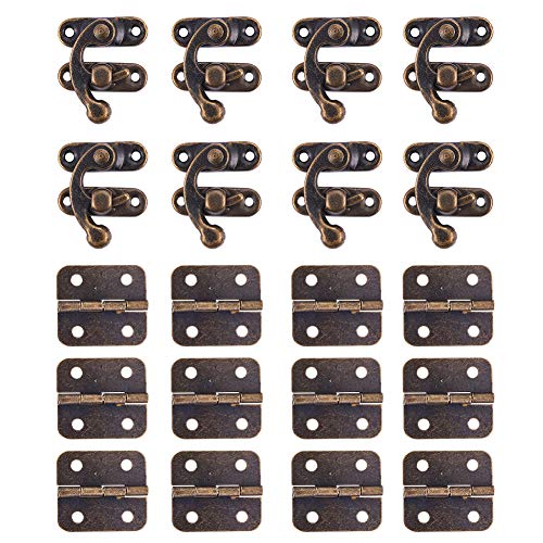 INCREWAY 60 Sets Mini Scharniere und 30 Sets Antik Rechts Knüpfhaken Hasp, mit Befestigungsschrauben – Bronze-Ton von INCREWAY