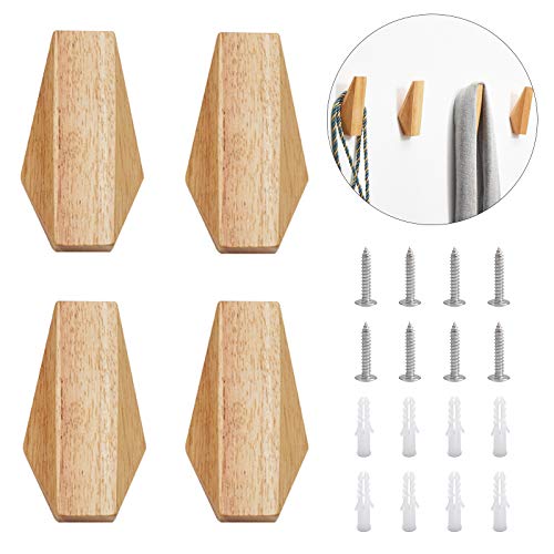 INCREWAY Natürliche Holzhaken, 4 Stück, Burlywood, Wandmontage, langlebig, Kleiderhaken, Hut, Handtuchaufhänger für Wohnzimmer, Badezimmer (Rhombus) von INCREWAY