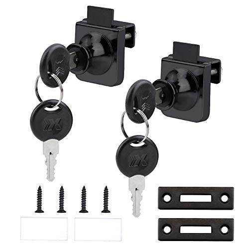 INCREWAY Schrankschlösser, 2 Stück Zinklegierung quadratische Spiegeloberfläche Einzeltürschlösser für Werkzeugkastenschränke Nockenschlösser mit Schlüsseln für 5–8 mm Glastüren, schwarz von INCREWAY