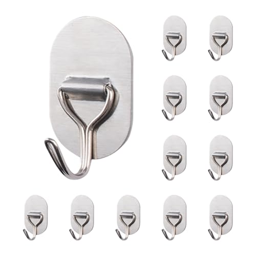 INCREWAY Selbstklebende Haken aus Edelstahl, strapazierfähig, Wandmontage, für Badezimmer, Wohnzimmer, Küche, starker Klebstoff, kein Werkzeug, kein Bohren, 12 Stück von INCREWAY