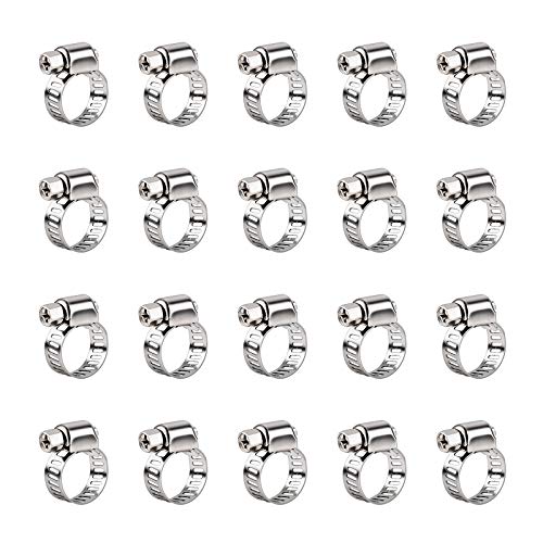 INCREWAY Verstellbare Schlauchklemme, 20 Stück, Edelstahl, glänzende Schlauchschellen, langlebige Schlauchschellen, geeignet für Rohre mit 6–12 mm Durchmesser (Silber) von INCREWAY