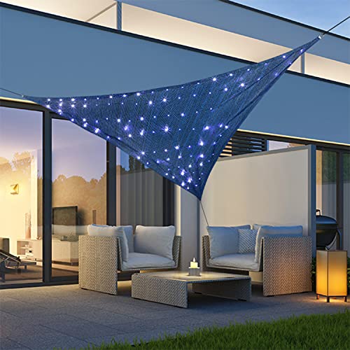 INDA-Exclusiv 100 LEDs Dreiecks Solar Segel Sonnenschutz Sonnensegel Schattenspender Polyester UV 50+ 3,6x3,6x3,6m Blau von INDA-Exclusiv