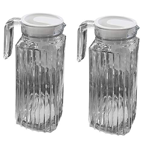 2er Set Kühlschrankkrug Glaskraffe inkl. Deckel Getränkespender Wasserkaraffe Karaffe Glaskrug Griff 1 Liter H24cm von INDA-Exclusiv