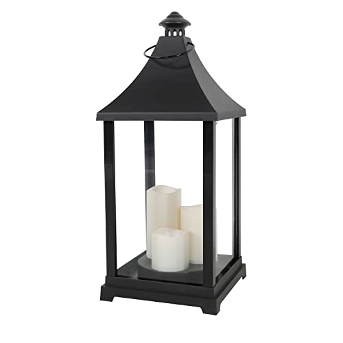 Außen XXL Windlicht Stalllaterne Laterne Gartenlaterne + 3 LED Kerzen Timer Kunststoff H59xB24cm von INDA-Exclusiv