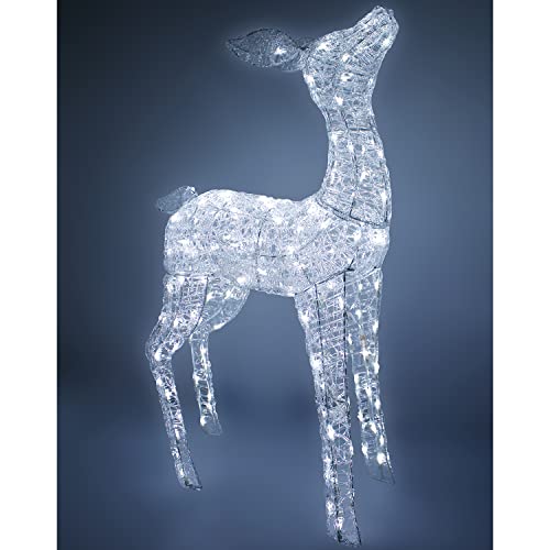 Große Acryl Hirschkuh Weihnachtsdekoration LED Hirsch Beleuchtung Figur Kaltweiß Strombetrieb mit 120 LED von INDA-Exclusiv
