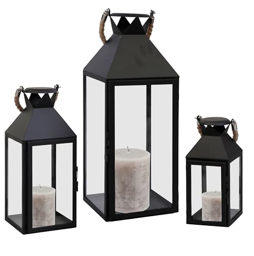 INDA-Exclusiv 3er Set XXL Gartenlaterne Metall Windlicht Laternen Kerzenhalter Set Höhe 25/40/51cm mit Seilgriff, Farben:Schwarz INDA-Exclusiv 3er Set XXL Gartenlaterne Metall Windlicht Laternen Kerzenhalter Set Höhe 25/40/51cm mit Seilgriff, Farben:Schwarz von INDA-Exclusiv