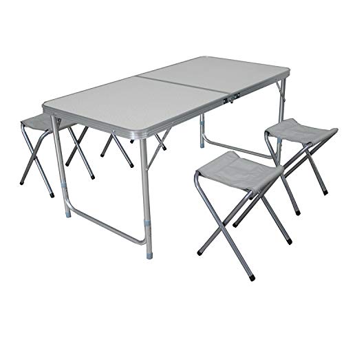 INDA-Exclusiv 5-teiliges Campingmöbel Set Aluminium Campingtisch mit Tragegriff + 4 Klapphocker L120xB60xH70cm von INDA-Exclusiv