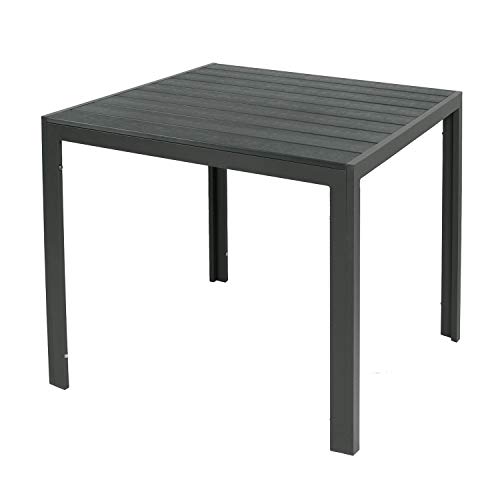 INDA-Exclusiv Aluminium Gartentisch Esstisch Gartenmöbel Tisch Holzimitat wetterfest 90cm x 90cm x 74cm, Farben:anthrazit/grau von INDA-Exclusiv
