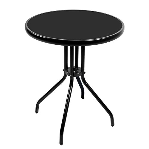 INDA-Exclusiv Balkontisch Bistrotisch Glasplatte und pulverbeschichtetes Metallgestell Rund Ø 60 H70cm Tisch Gartentisch Glastisch, Farben:Schwarz von INDA-Exclusiv