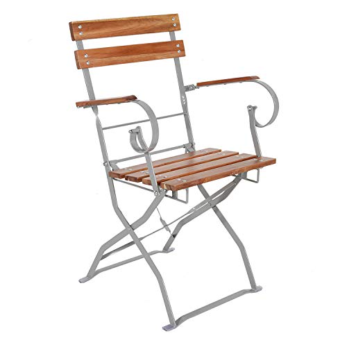 INDA-Exclusiv Biergarten Klappstuhl Klappsessel Armlehne Akazienholz Gartenstuhl Stahl pulverbeschichtet 53,5x47x84cm von INDA-Exclusiv