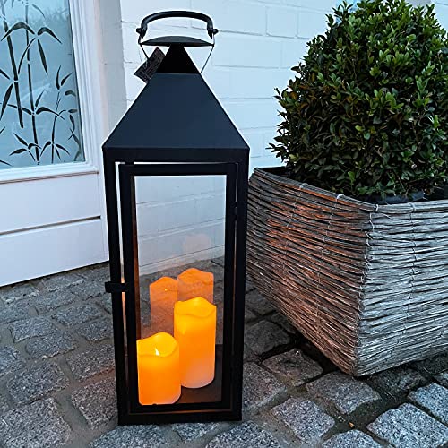INDA-Exclusiv Große Luxus Gartenlaterne aus Metall Windlicht Laterne Glas schwarz H54 cm von INDA-Exclusiv