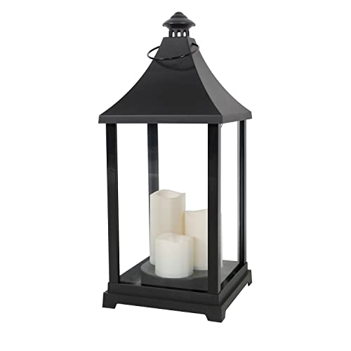 INDA-Exclusiv Große Stalllaterne Windlicht Laterne Gartenlaterne inkl. 3 LED Kerzen Timer Kunststoff schwarz H59xB24cm von INDA-Exclusiv