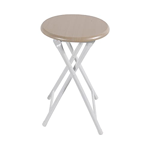 INDA-Exclusiv Küchen Klapphocker Hocker Sitzhocker Sitzfläche aus Holz und Rahmen aus Metall klappbar H47cm Durchmesser 33cm rutschfest Klappsitz, Farben:Weiß von INDA-Exclusiv