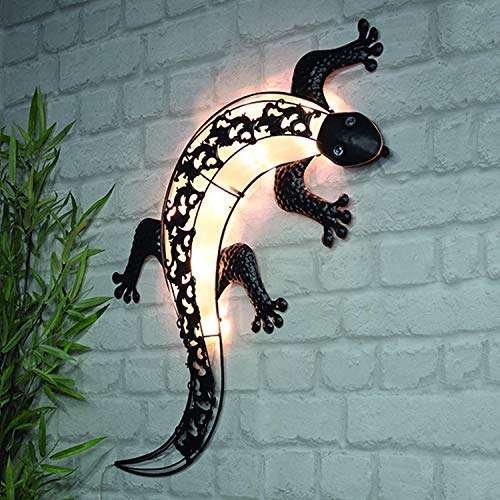 INDA-Exclusiv LED Solarlampe Wandlampe Wandbild Hängedeko Solarleuchte beleuchtet 'Gecko' Strass-Steine L72xB32cm von INDA-Exclusiv