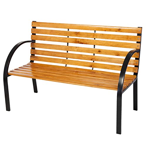 INDA-Exclusiv Massivholz Parkbank aus Metall/Holz Gartenbank Sitzbank Farbe Natur Hell/Schwarz 122 x 60 x 80 cm von INDA-Exclusiv