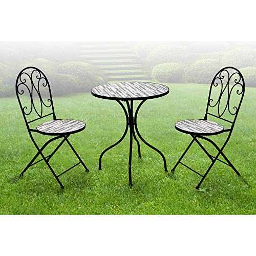 INDA-Exclusiv Mosaik Set 3-teilig Sitzgarnitur Mosaiktisch + 2 Mosaikstühle Steinoptik Sitzgruppe Gartentisch Gartenmöbel Bistrotisch von INDA-Exclusiv