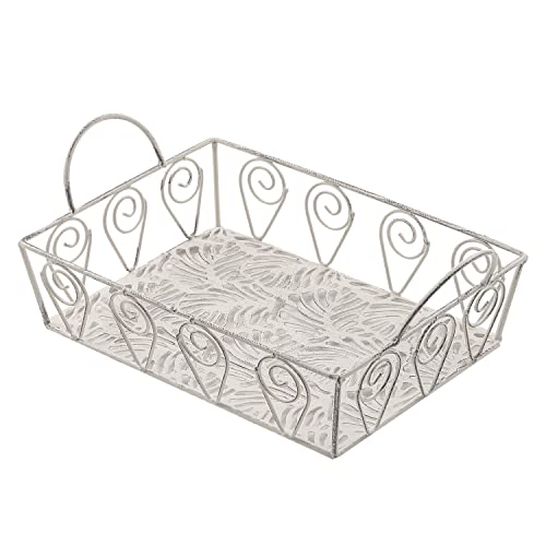 INDA-Exclusiv Schöne Metallschale Obstschale Metallkorb Tischdeko Obstkorb Schale Korb Metall L34xB22xH14cm Antik Weiß eckig von INDA-Exclusiv