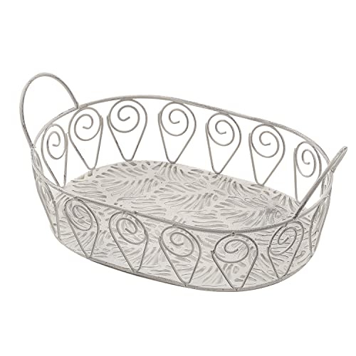 INDA-Exclusiv Schöne Metallschale Obstschale Metallkorb Tischdeko Obstkorb Schale Korb Metall oval L37xB23xH14cm Antik Weiß von INDA-Exclusiv