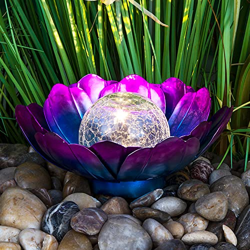 INDA-Exclusiv Schöne Solar LED Lotusblüte Tischlampe Solarleuchte Solarlampe Tischleuchte Tischdeko Glas Ø25xH10cm von INDA-Exclusiv