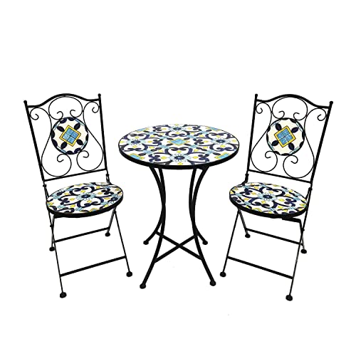 INDA-Exclusiv Schönes 3-teiliges Mosaik Set Sitzgarnitur Sitzgruppe Gartentisch Stühle Gartenmöbel Bistrotisch von INDA-Exclusiv