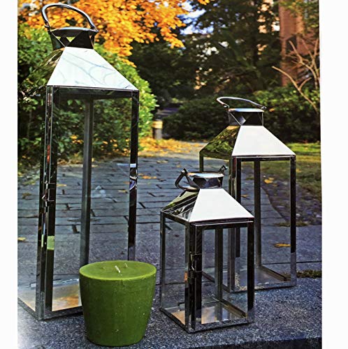 INDA-Exclusiv Traumhaftes 3er Set Luxus XXL Gartenlaterne Edelstahl Windlicht Laternen Set Höhe 24/40/53cm von INDA-Exclusiv