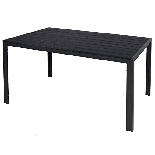 INDA-Exclusiv Wetterfester Aluminium Gartentisch anthrazit/schwarz Esstisch Gartenmöbel Tischplatte WPC Holzimitat witterungsbeständig, Maße Tische:150cm x 80cm von INDA-Exclusiv