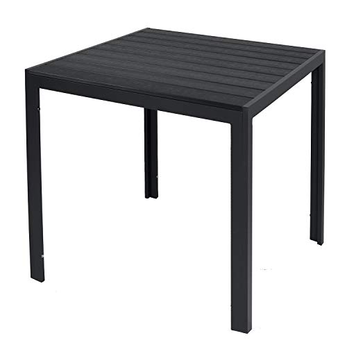 INDA-Exclusiv Wetterfester Aluminium Gartentisch anthrazit/schwarz Esstisch Gartenmöbel Tischplatte WPC Holzimitat witterungsbeständig, Maße Tische:90cm x 90cm von INDA-Exclusiv