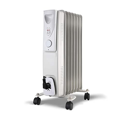 Ölradiator Heizkörper Elektroheizung Modell HR-1500 weiß 1500W 7 Rippen 3 Heizstufen Thermostat und Überhitzungsschutz von INDA-Exclusiv