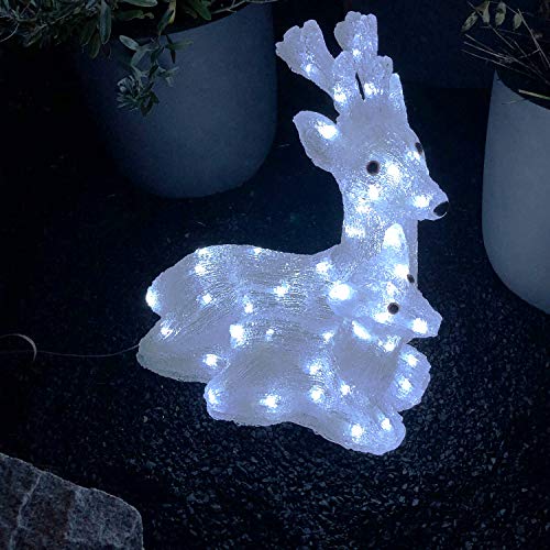 Weihnachtsdekoration 60 LED Hirsch mit Rehkitz Acryl Beleuchtung Figur kaltweiß Strombetrieb Außenbeleuchtung von INDA-Exclusiv