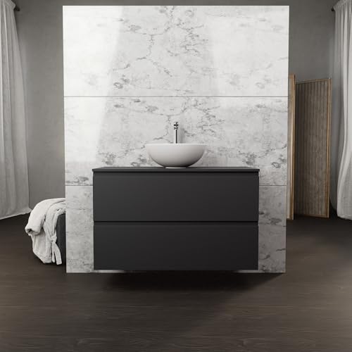 INDA | Badezimmermöbel L.100 mit Aufsatzwaschbecken/Mattschwarz 2 Schubladen - Rubin INDA | Badezimmermöbel L.100 mit Aufsatzwaschbecken/Mattschwarz 2 Schubladen - Rubin von INDA