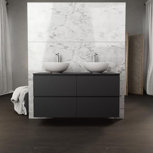 INDA | Badezimmermöbel L.120 mit doppeltem Waschbecken zum Aufstellen/Schwarz matt 4 Schubladen - Rubin INDA | Badezimmermöbel L.120 mit doppeltem Waschbecken zum Aufstellen/Schwarz matt 4 Schubladen - Rubin von INDA