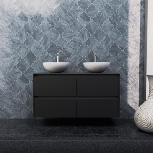 INDA | Badezimmermöbel L.120 mit doppeltem Waschbecken zum Aufstellen/Schwarz matt 4 Schubladen - Smaragd INDA | Badezimmermöbel L.120 mit doppeltem Waschbecken zum Aufstellen/Schwarz matt 4 Schubladen - Smaragd von INDA