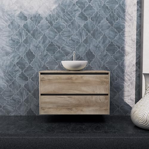 INDA | Badezimmerschrank L.100 mit Aufsatzwaschbecken/Eiche natur 2 Schubladen - Smaragd von INDA