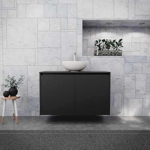 INDA | Badezimmerschrank L.100 mit Aufsatzwaschbecken/Mattschwarz 2 Türen - Saphir INDA | Badezimmerschrank L.100 mit Aufsatzwaschbecken/Mattschwarz 2 Türen - Saphir von INDA