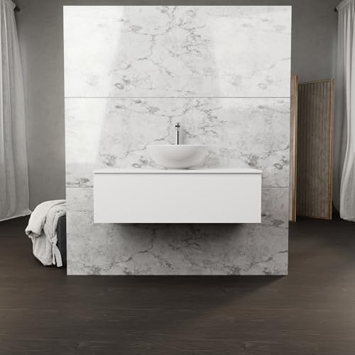 INDA | Badezimmerschrank L.100 mit Aufsatzwaschbecken/Mattweiß 1 Schublade - Rubin von INDA