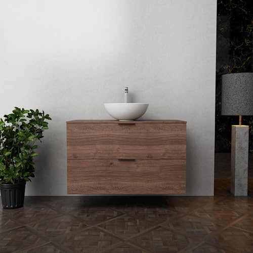 INDA | Badezimmerschrank L.100 mit Aufsatzwaschbecken/braune Eiche 2 Schubladen - Topas INDA | Badezimmerschrank L.100 mit Aufsatzwaschbecken/braune Eiche 2 Schubladen - Topas von INDA