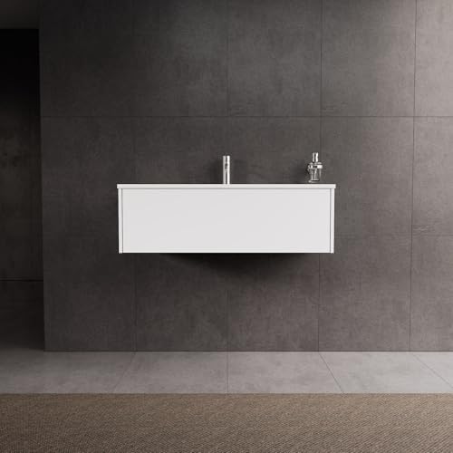 INDA | Badezimmerschrank L.100 mit Waschbecken glänzend/mattweiß 1 Schublade - Diamant von INDA